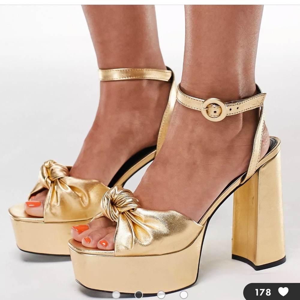 ASOS Gold knotted platform heeled sandals - Women’s Size 11 (Wide friendly)